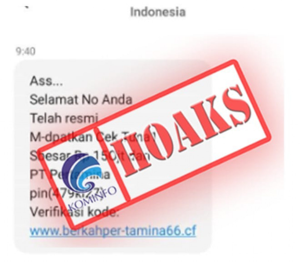 [HOAKS] SMS Hadiah Cek Tunai Rp 150 Juta dari Pertamina
